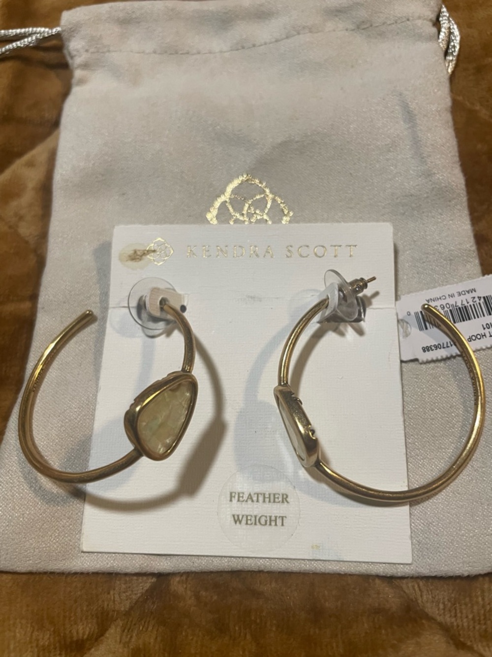Kendra Scott Margot Vintage Gold Hoop Earrings with Iridescent Stone
